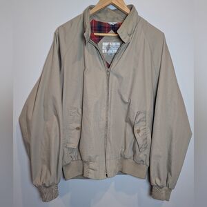 VTG Field & Stream Mens Size L Beige Plaid Lined Chin Strap Windbreaker Bomber